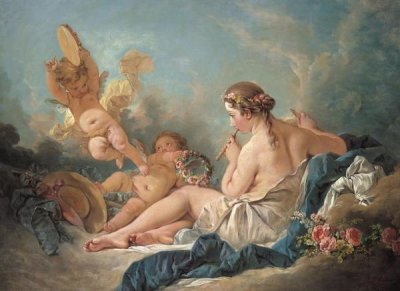 Nymph Playing the Flute with Putti