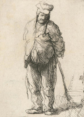 Rembrandt van Rijn - Ragged Peasant with His Hands behind Him, Holding a Stick, 1630